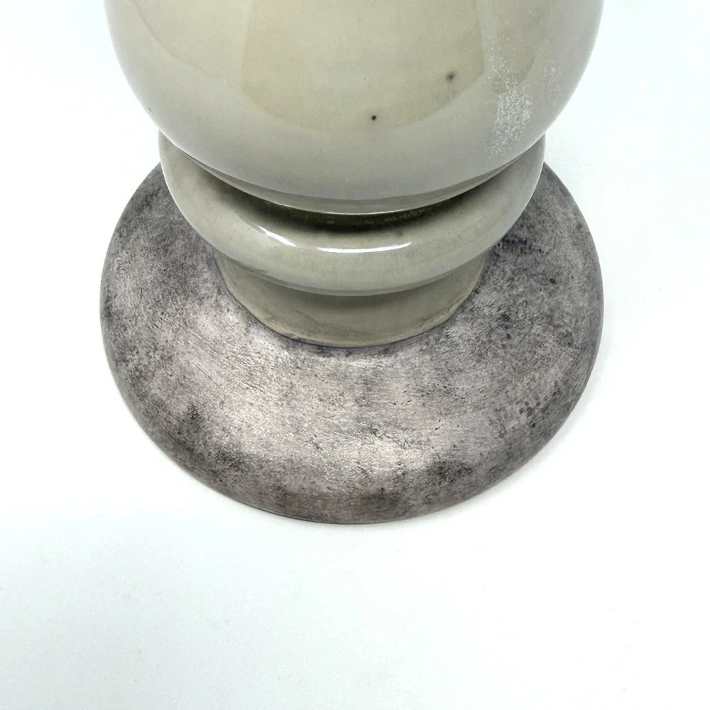Ceramic Pillar Candle Holders Set of 2 Distressed Gray Cream